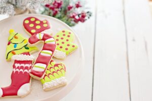 Christmas cookies scattered on a plate