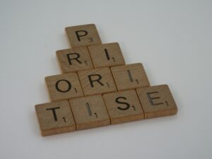 Scrabble words revealing "Prioritise"