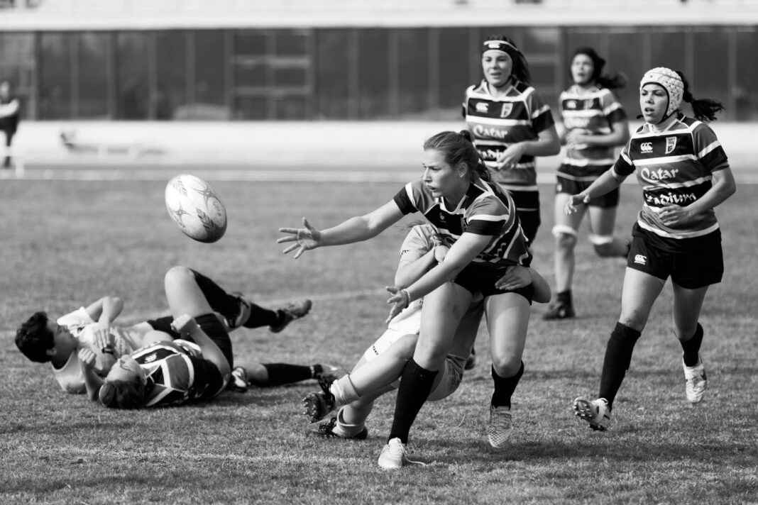 Group of women playing rugby