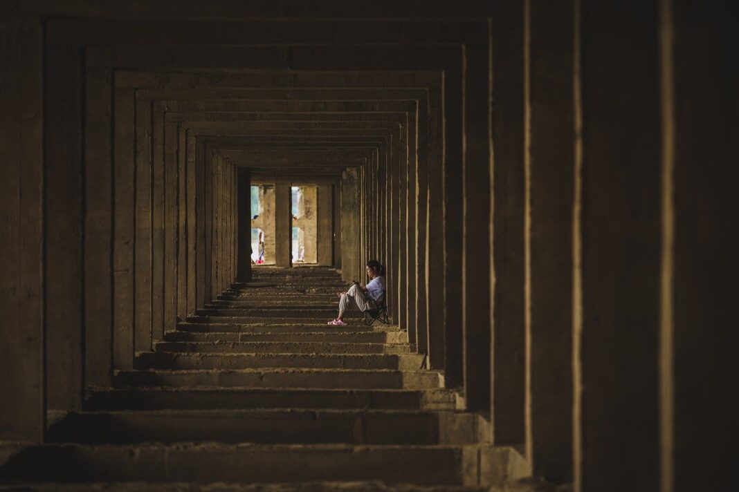 A single person sitting alone