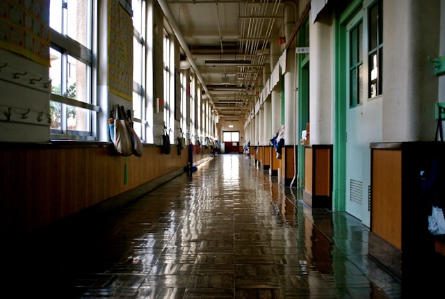Empty school hallway